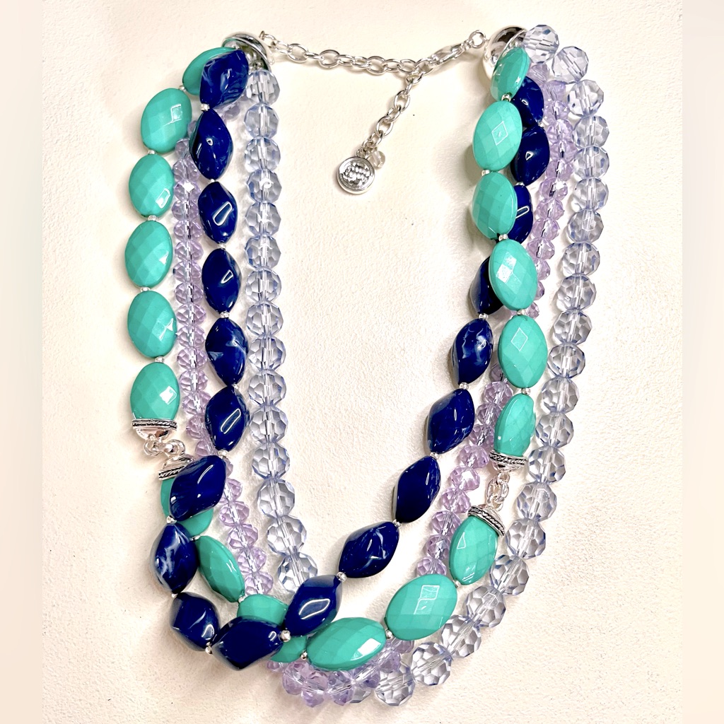 Teal Crystal Layered Necklace By Bill Blass